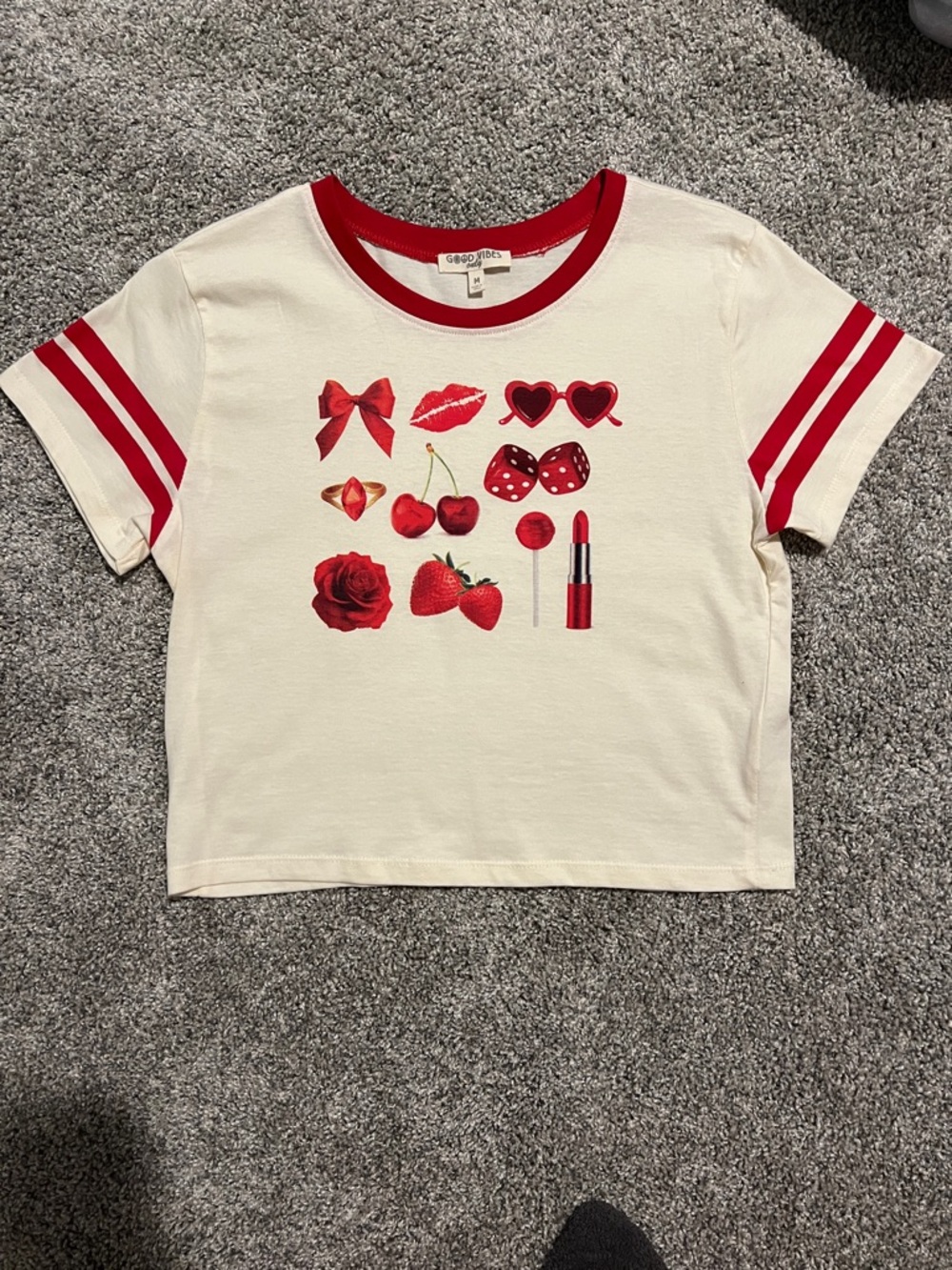 Red Graphic Ringer Crop Tee